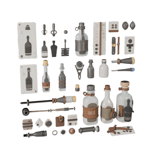 Workshop Bottle Group 3D Asset for Game Engine Use