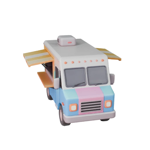 Modèle 3D de camion de restauration dessin animé pour jeux stylisés Actif PBR
