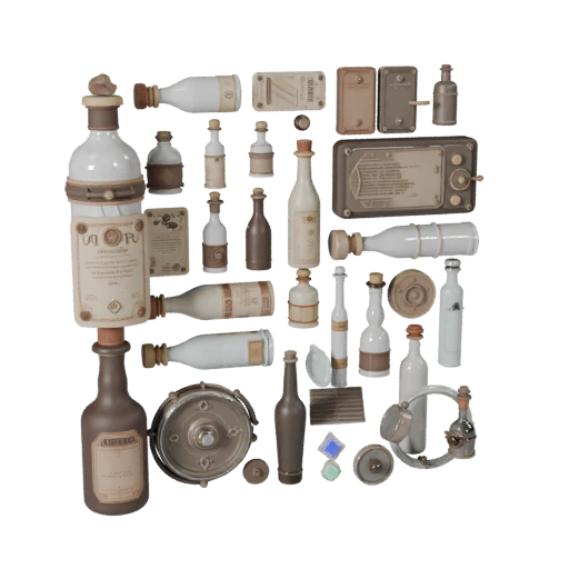 Detailed Workshop Bottle Group 3D Asset for Studio