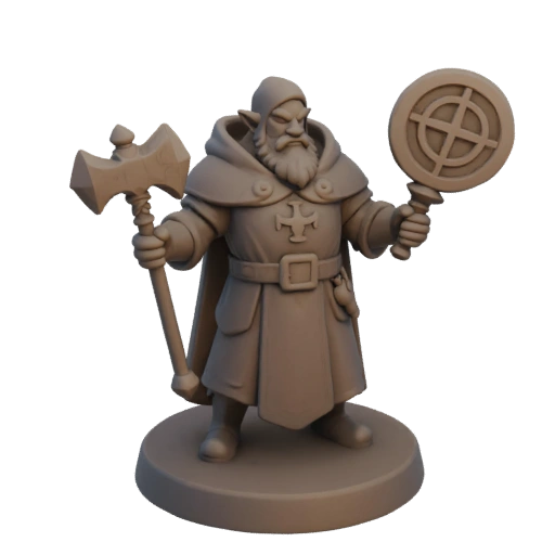 Miniatura STL de Clérigo Anão de Fantasia - Pose de Guarda