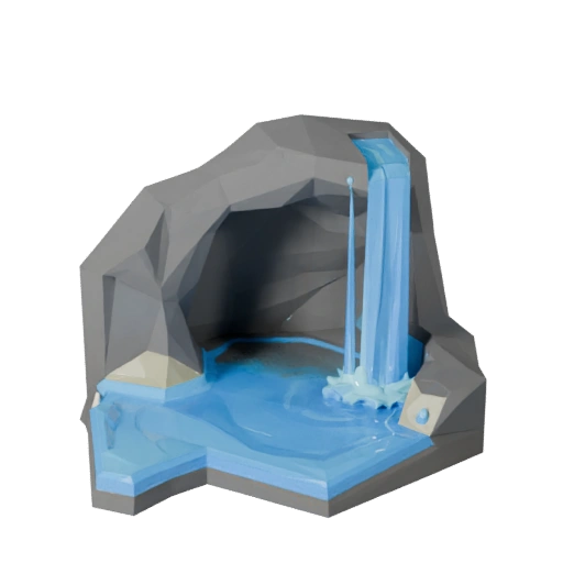 Low Poly Cave Waterfall Pool 3D for Realtime Builds