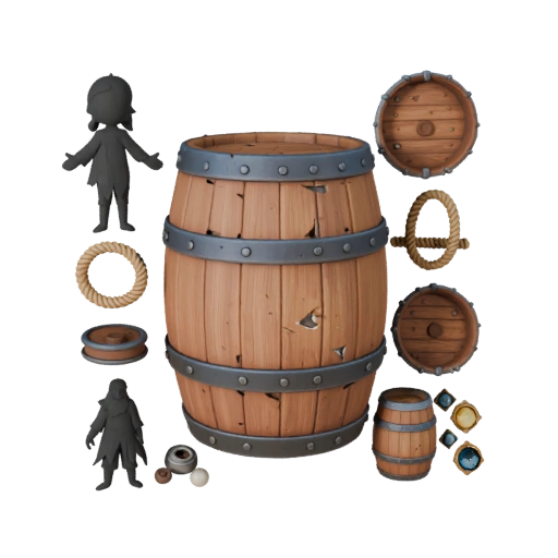 Modular Pirate Barrel 3D Layered Asset for Builders