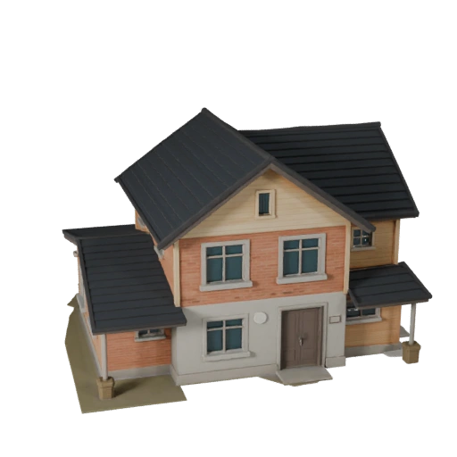 Casa Suburbana Estilizada Modelo 3D - Asset de Jogo para Arquitetura
