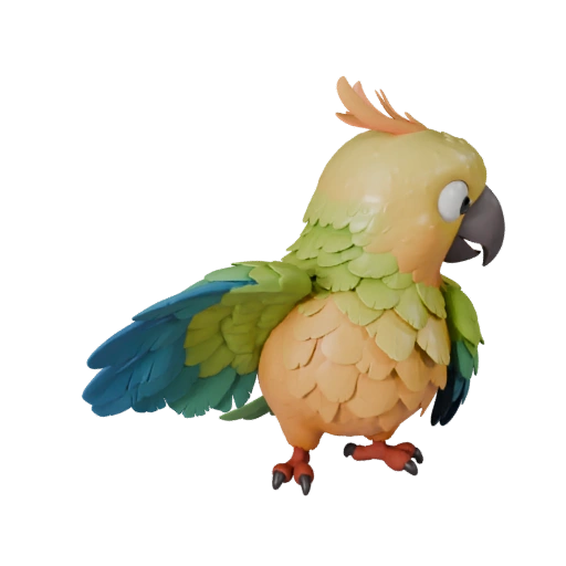 Modelo 3D de Cacatua Desenho Animado - Asset Estilizado para Animação | PBR