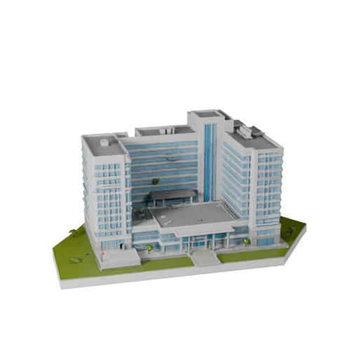 Prédio Hospitalar Estilizado Modelo 3D - Asset de Jogo para Arquitetura