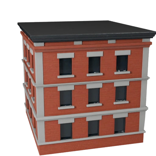 Modelo 3D de Fachada de Tijolo Estilizado - Asset de Jogo para Arquitetura