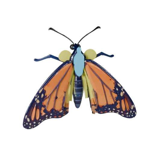 Cartoon Monarch Butterfly 3D Model - Stylized Asset for Animation