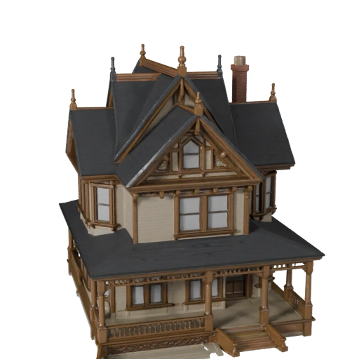 Low Poly Victorian House 3D Model for Realtime Game Asset