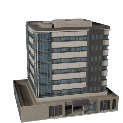 Modelo 3D de Edifício de Escritório Estilizado de Baixa Altura - Asset de Jogo