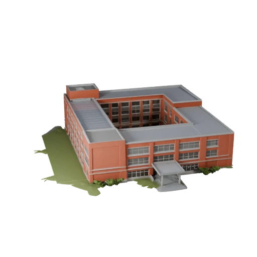Modello 3D Edificio Scolastico Low Poly per Asset di Gioco in Tempo Reale