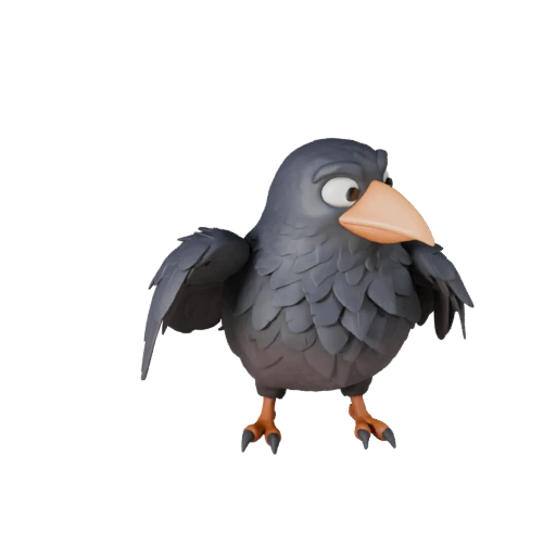 Cartoon Crow 3D Model - Stylized Asset for Animation | Royalty-Free