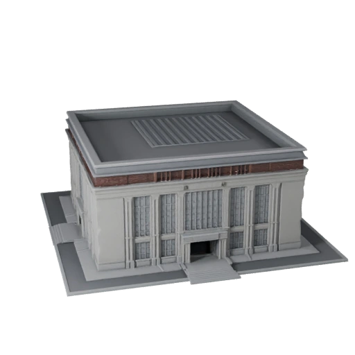 Низкополигональная 3D модель здания музея для игровых ассетов в реальном времени