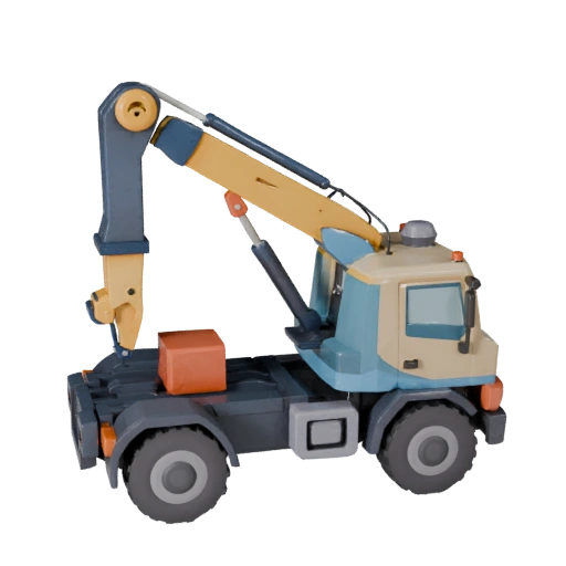 Modello 3D Camion Gru Cartone Animato per Giochi Stilizzati Asset PBR