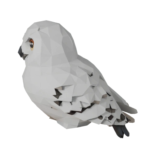 Modelo 3D Coruja-das-neves Baixo Poli - Asset de Jogo Unity com FBX | PBR