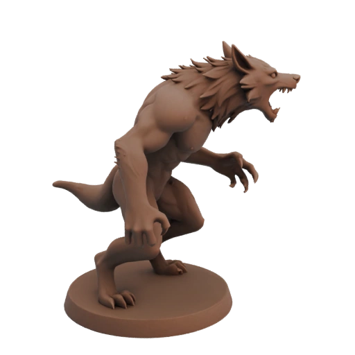 Miniatura STL de Guerreiro Lobisomem de Fantasia Sombria