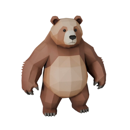 Modelo 3D de Urso-Pardo Baixo Poli - Asset de Jogo Unity com FBX