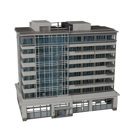 Modelo 3D de Edifício de Escritório Baixo Poli e Baixo Andar para Jogos e VR