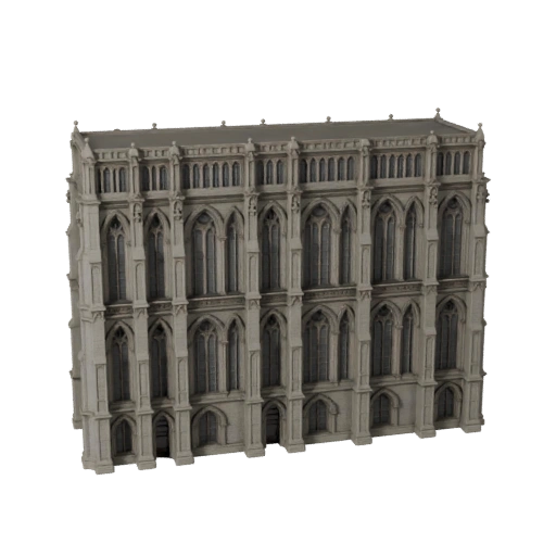 Modelo 3D de Fachada Gótica Low Poly para Ativo de Jogo em Tempo Real