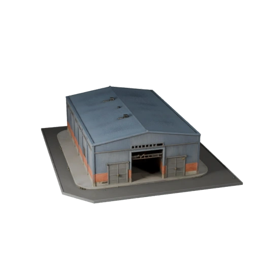Stilisierter Industrieller Schuppen 3D-Modell - Spiel-Asset für Architektur