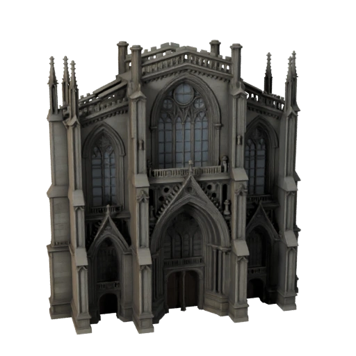 Fachada Gótica Estilizada Modelo 3D - Asset de Jogo para Arquitetura